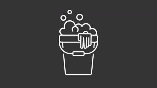 Animated Flat Design Cleaning Bucket with Soap Suds Icon