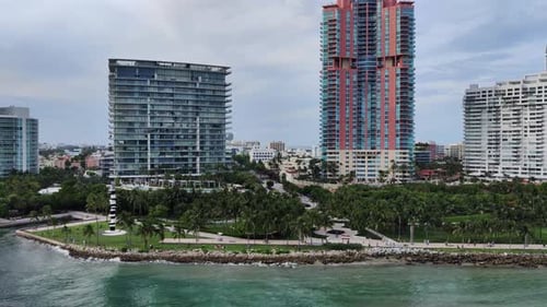 Aerial view of modern architecture buildings in Miami in Biscayne Bay video background in 4K | Moder