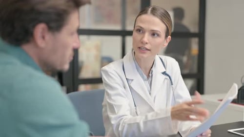 Close Up of Doctor Discussing Medical Report with Patient