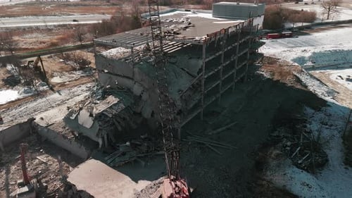 Machinery Working to Get Rid of the Rubbish in a Demolition Site Aerial Shot