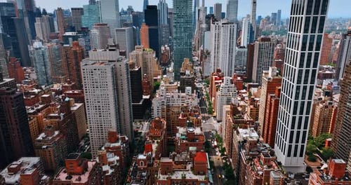 Flight among the gorgeous skyscrapers. New York stunning architecture of Midtown