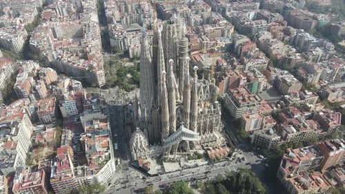 Aerial view of Sagrada Familia Cathedral at Catalunya