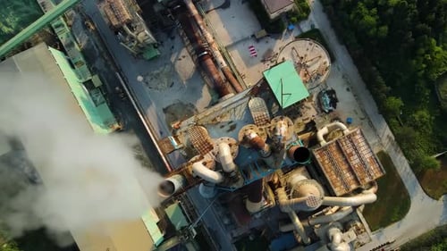 Environment generation factory power plant chimneys landscape, industrial area. Close-up of a smokin