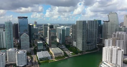 Urban Cityscape of Miami Brickell Downtown District in Florida USA Skyline with High Skyscraper