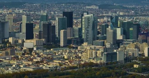 Aerial View of La Defense Discrict in City of Paris Business District Capital City of France in
