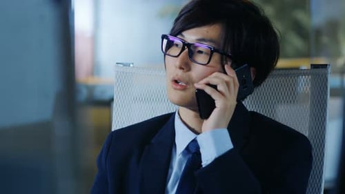 Young Professional Man Talking on Phone in Office