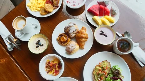 Buffet Hotel Breakfast Served with Fresh Food on Table