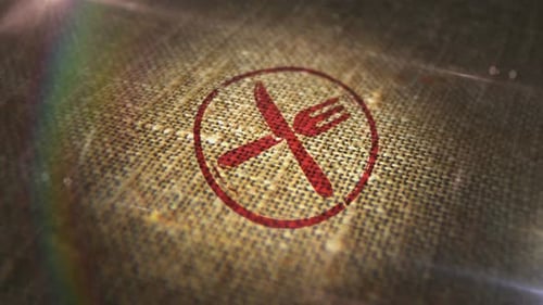 Knife and fork icon sign stamp on linen sack
