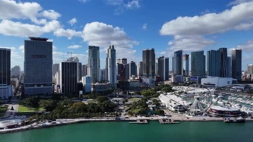 Sunny Day and Skyline of Miami Florida View From a Drone
