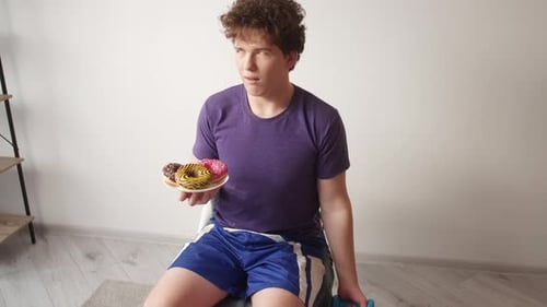 Weight Loss Diet Inspired Man Home Training