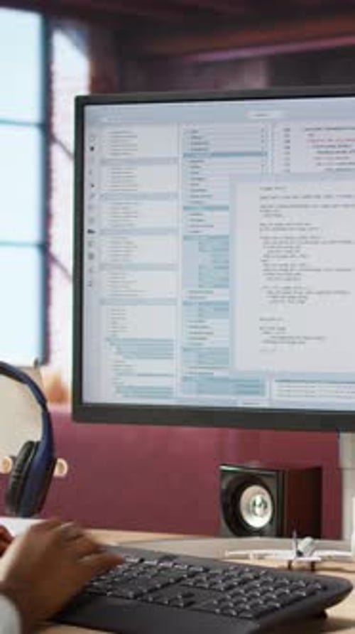 Vertical Video Close Up of Person Using Coding Application to Write and Test Code