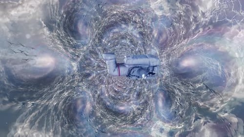 4K 3D-Modell-Astronaut im surrealen Weltraum