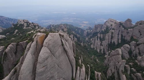 Aerial (drone) surrounding shot of the viewpoint in the mountains close to the Monestary of Montserr