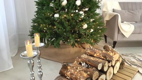 Cozy Christmas Tree with Lights and Decorations