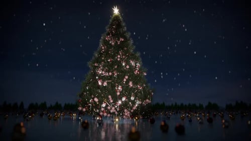 Animated Christmas Tree with Twinkling Lights and Falling Snow
