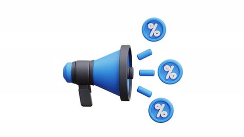 3D Megaphone Marketing Announcement with Percentage Icons