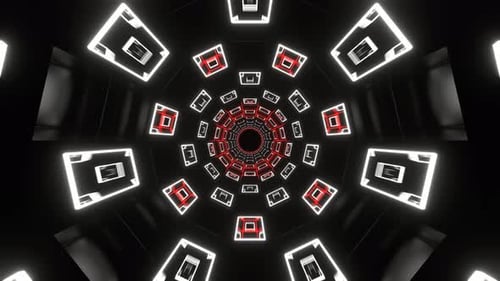 Red And White Cylindrical Neon Moving Tunnel Background Vj Loop In 4K