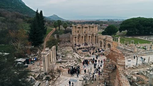 Vue générale du Drone de la bibliothèque historique de la ville antique de Selcuk Efes