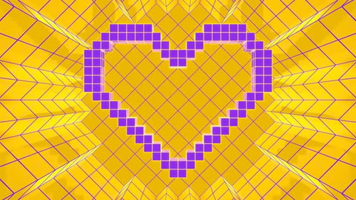 Purple And Gold Pixel Heart Background Vj Loop In 4K