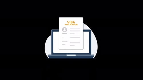Digital Visa Application Form on Laptop Animation