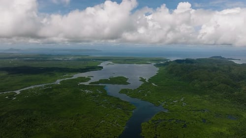 Wide River Channels Through Mangrove Forest and Hills Siargao Philippines