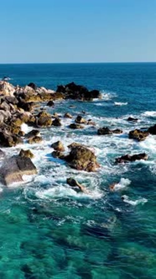 Vertical Video Texture of the Sea and Wild Beach Aerial View