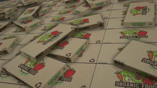 Organic Food Boxes with Vegetables Continuously Falling Animation