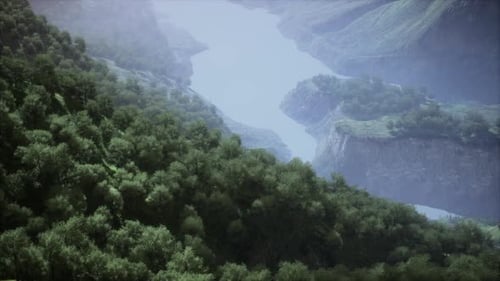 Scenic Countryside Landscape with Green Summer Mountain Valley and Forests