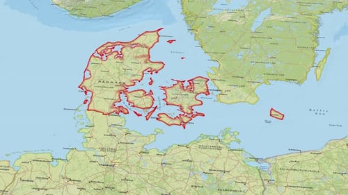 Karte von Dänemark mit Umriss Landesgrenze 4K