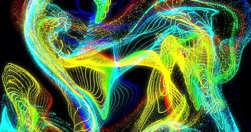Abstrakter Hintergrund von hellen, schönen mehrfarbigen Regenbogenlichtern, die schillernde Energiemagie leuchten