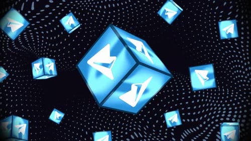Futuristic Rotating Cubes with Paper Plane Icon