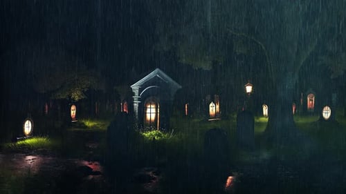 Die regnerische Nacht fiel auf den Horrorfriedhof
