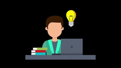Flat Design Animation of Person Working with Idea