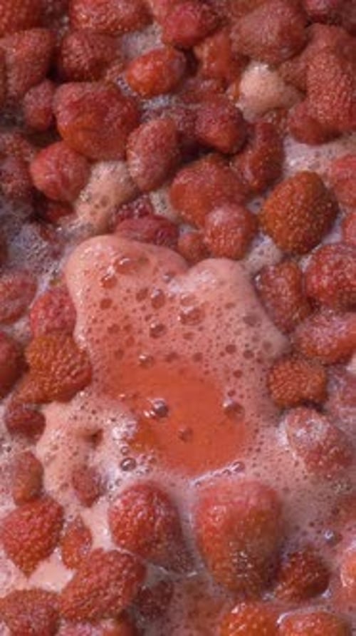 Strawberries Simmering in a Pot