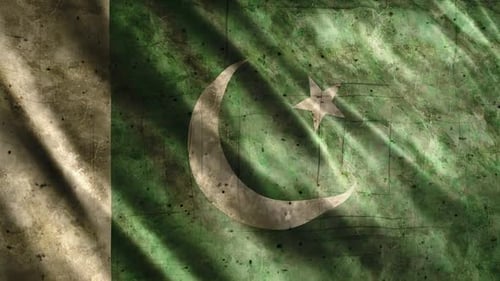 Waving Distressed Flag with Crescent and Star Animation
