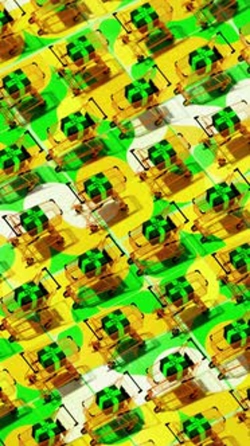 Abstract Looping Shopping Cart Pattern with Green and Yellow Circles