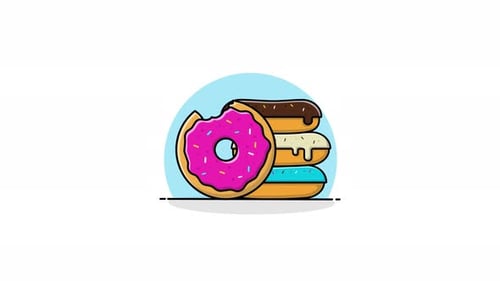 Animated Donut and Eclairs Stack in Flat Design