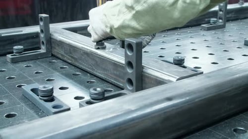 Metal Blank Is Fixed on Special Machine. Work in Metalworking Work Shop