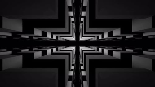 Narrowed tunnel with white bright highlights in animation that moves forward