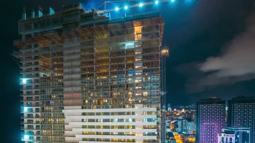 Construction And Development Of Modern Multistorey Residential Houses Timelapse Nightwork