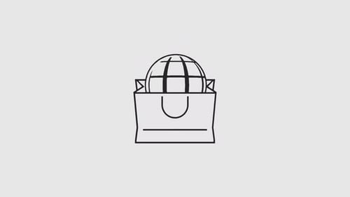 Hand-Drawn Globe in Shopping Bag Icon Animation