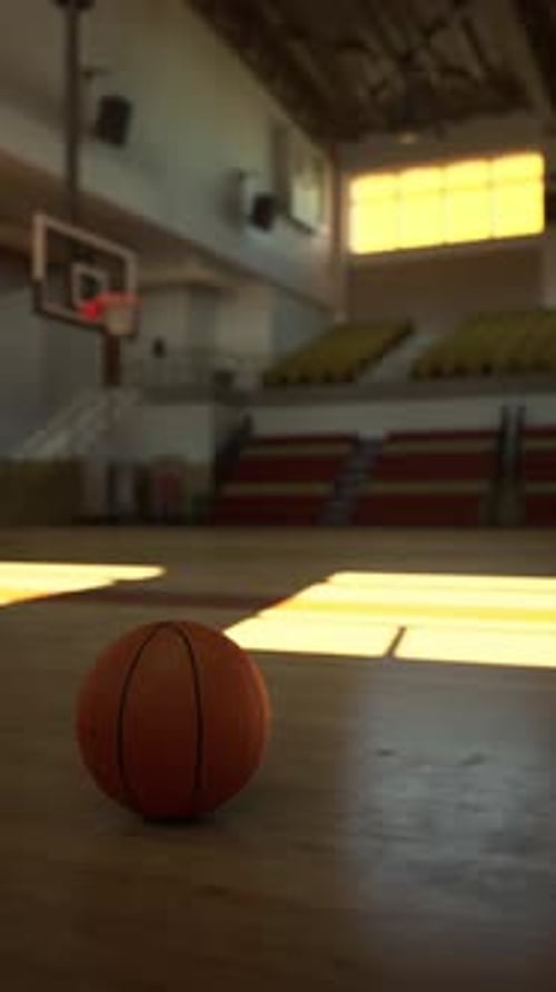 Basketball Resting on Gym Floor