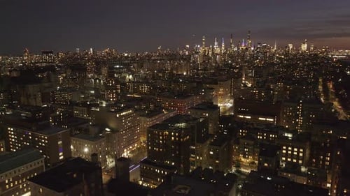 Aerial view of New York City at night