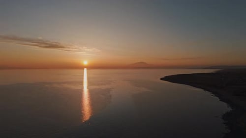 Aerial view sunset time sea and reflections