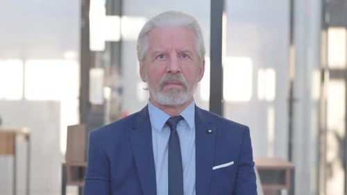 Portrait of Serious Senior Old Businessman in Office