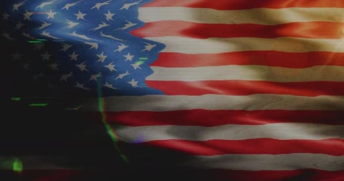 American Flag Waving with Glitch Digital Distortion Overlay