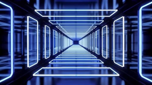 Futuristic Blue Neon Cyber Tunnel Motion Background