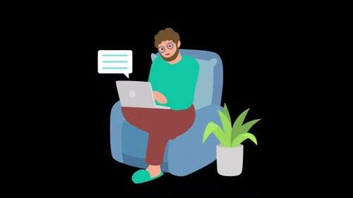 Mann überprüft Nachricht auf Laptop Animation HD auf Alpha
