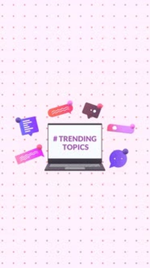 Animated Laptop with Social Media Bubbles and Trending Topics