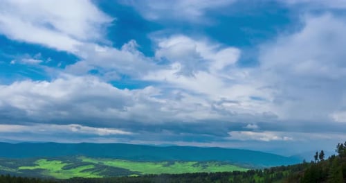 Mountain Lake Timelapse at the Summer or Autumn Time Wild Nature and Rural Field Clouds Movement